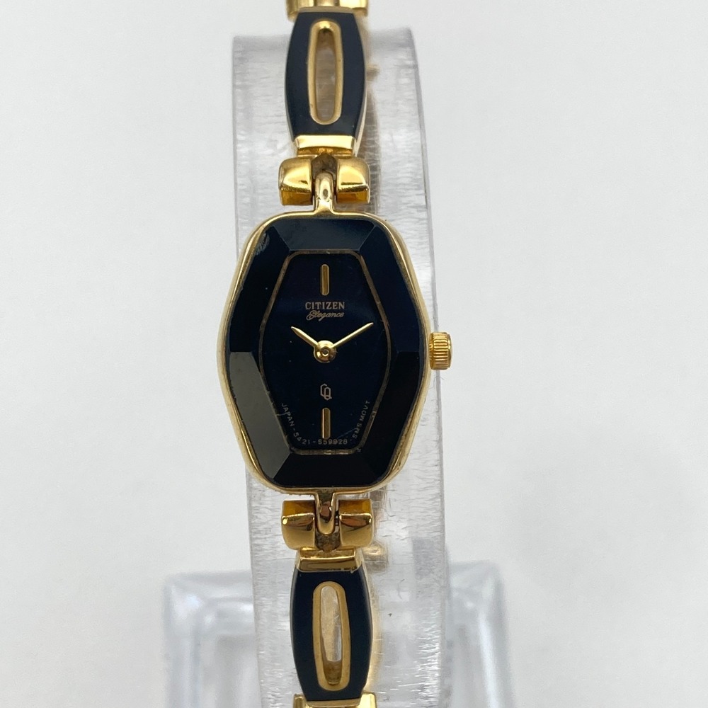Vtg Citizen Elegance Women's Watch Gold Tone Black 5421-S19864 New Battery 6.25"